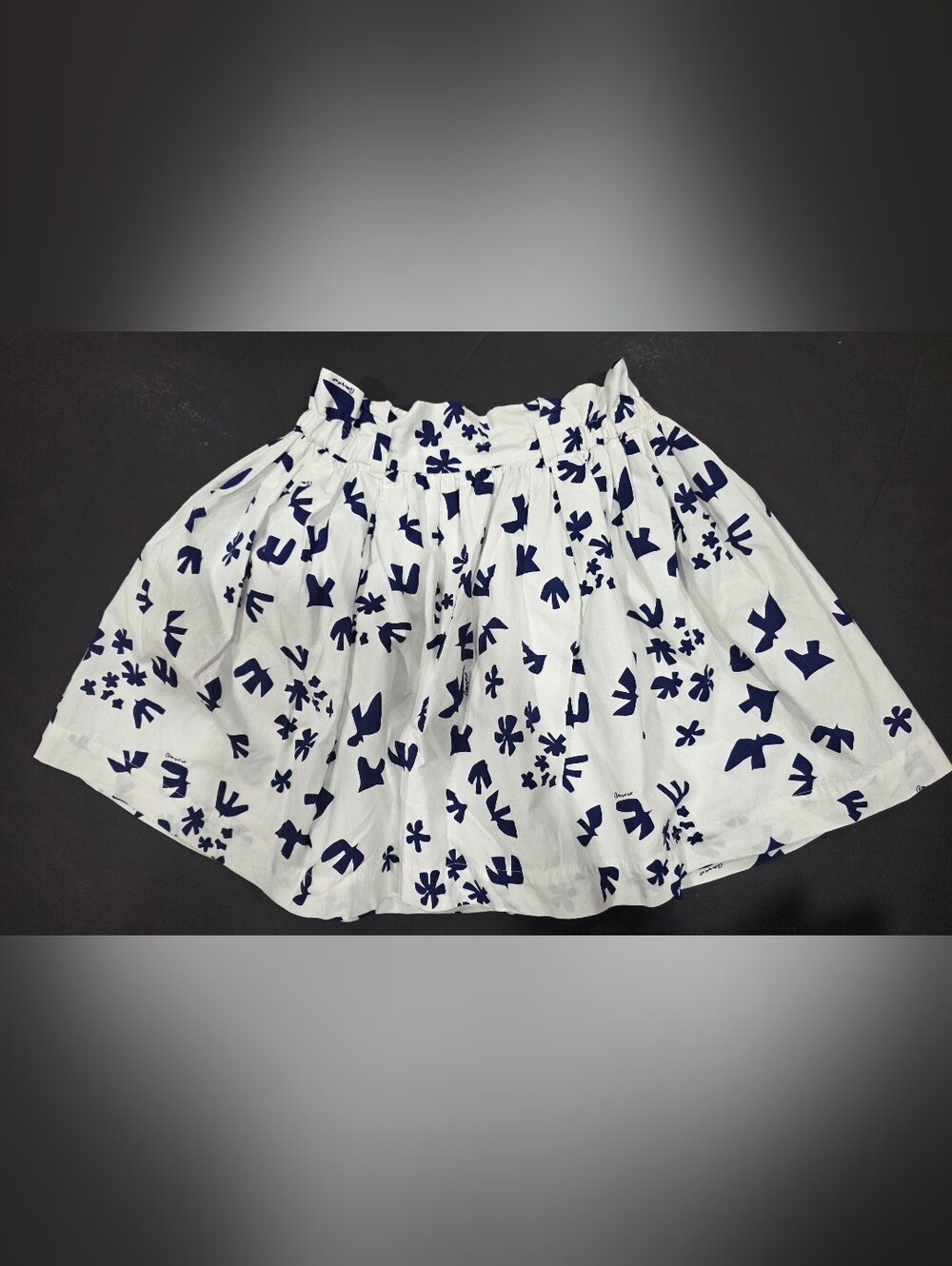 Bonpoint White Skirt with Navy Floral & Bird Print